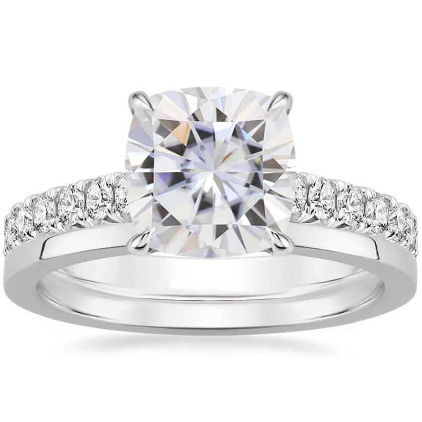 18KW Moissanite Sienna Diamond Ring (2/5 ct. tw.) with Petite Quattro Diamond Ring, top view