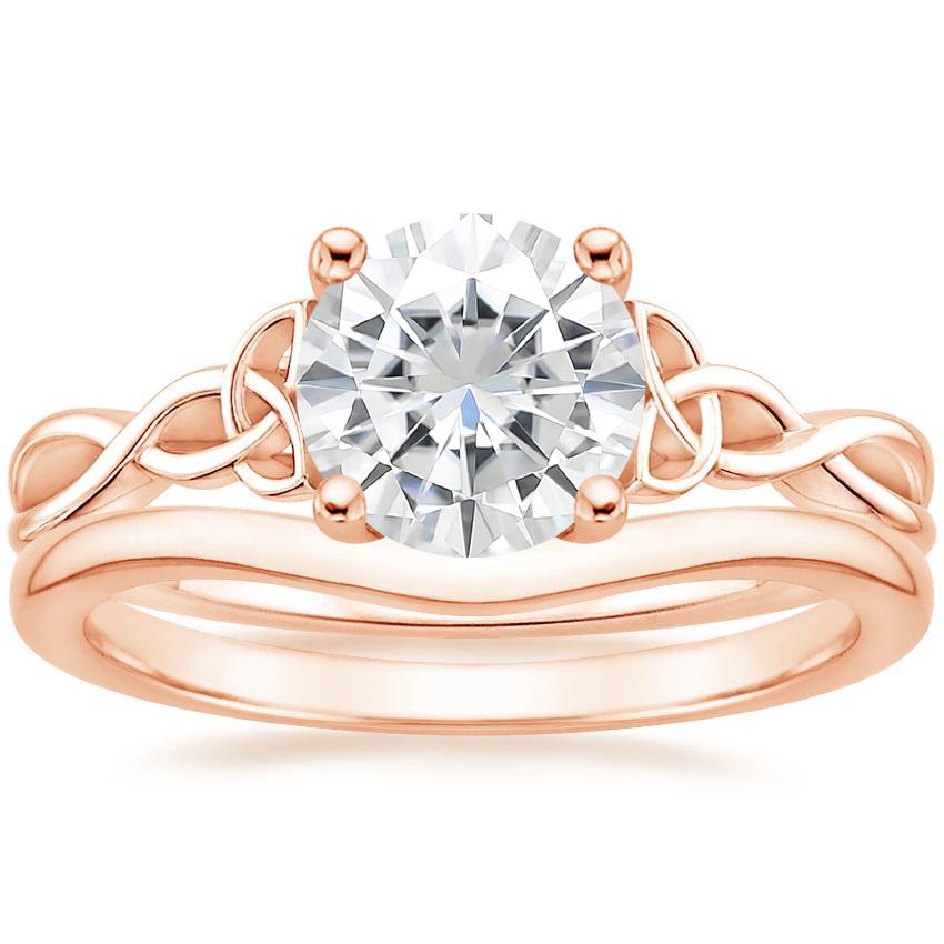 14K Rose Gold Entwined Celtic Love Knot Ring with Petite Curved Wedding Ring