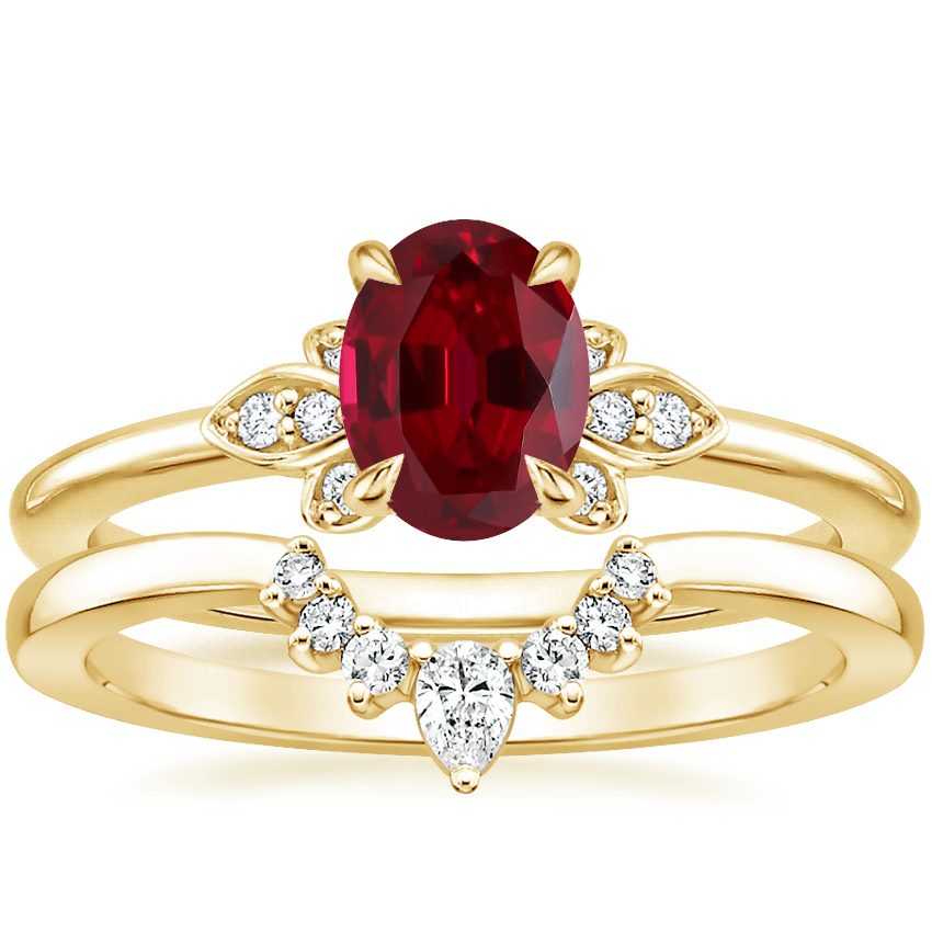 18K Yellow Gold Fiore Diamond Ring with Lunette Diamond Ring Brilliant Earth