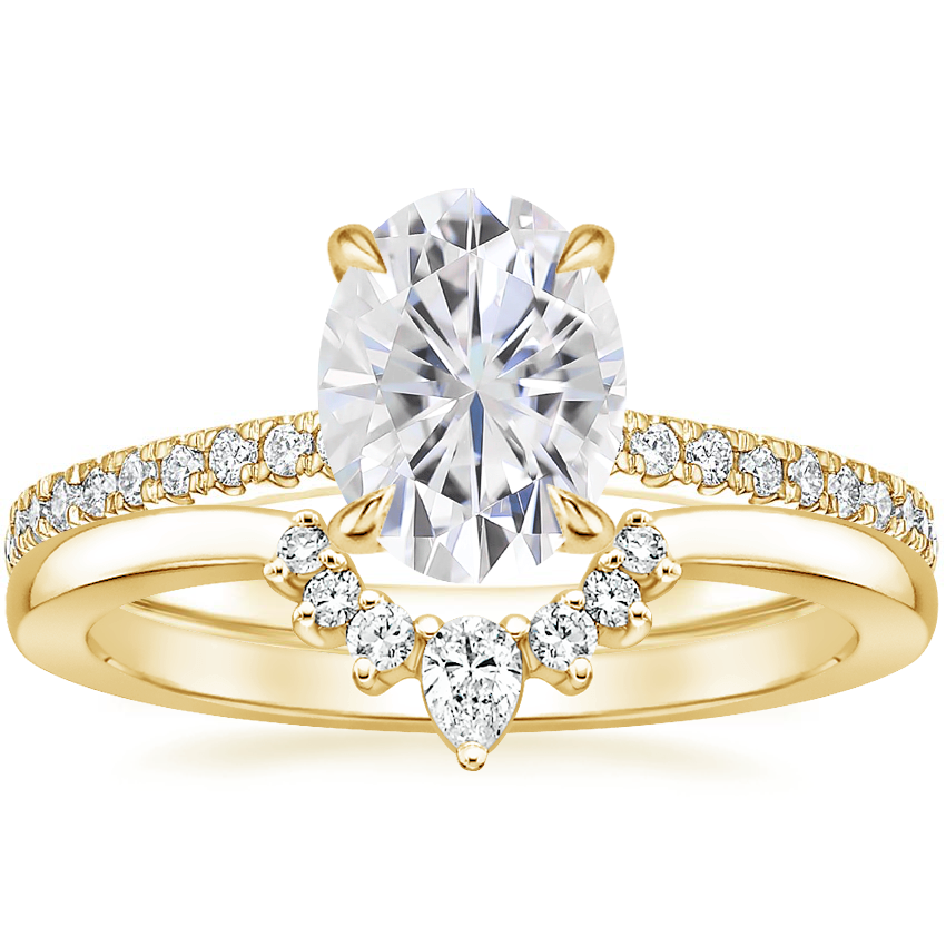 14K Yellow Gold Petite Demi Diamond Ring (1/5 ct. tw.) with Lunette Diamond Ring