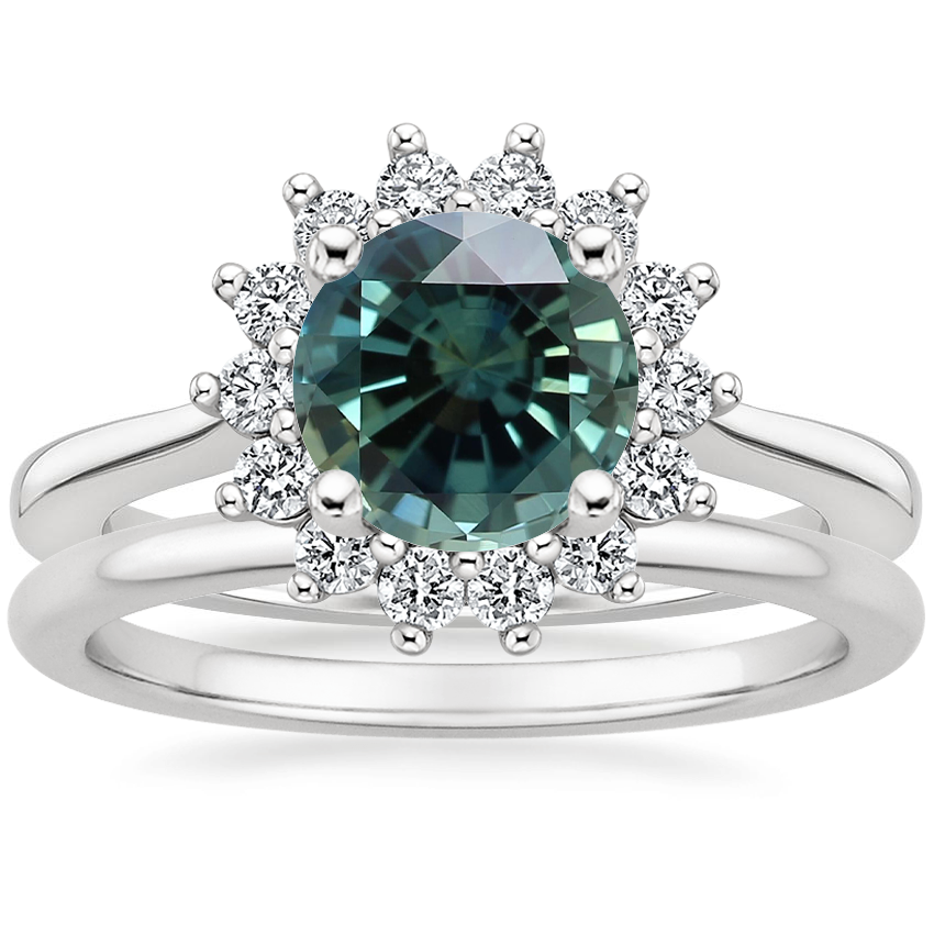 18K White Gold Sunburst Diamond Ring (1/4 ct. tw.) with Petite Comfort Fit Wedding Ring