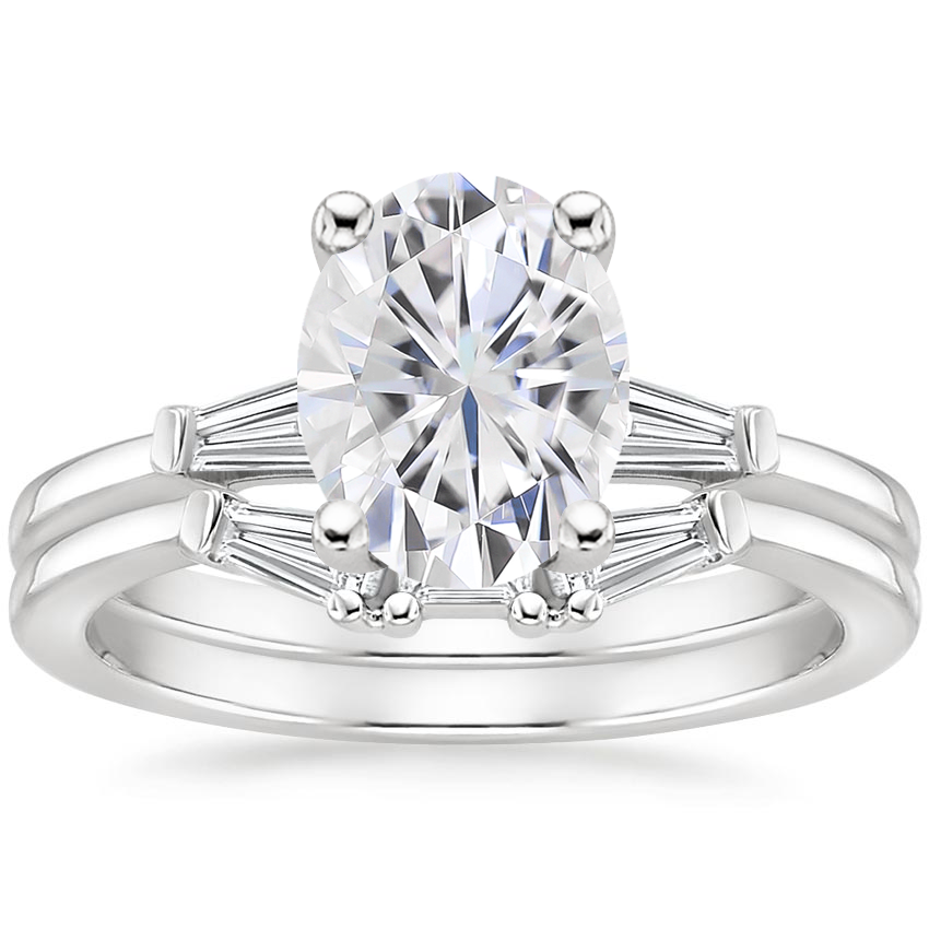 18KW Moissanite Tapered Baguette Diamond Bridal Set, top view