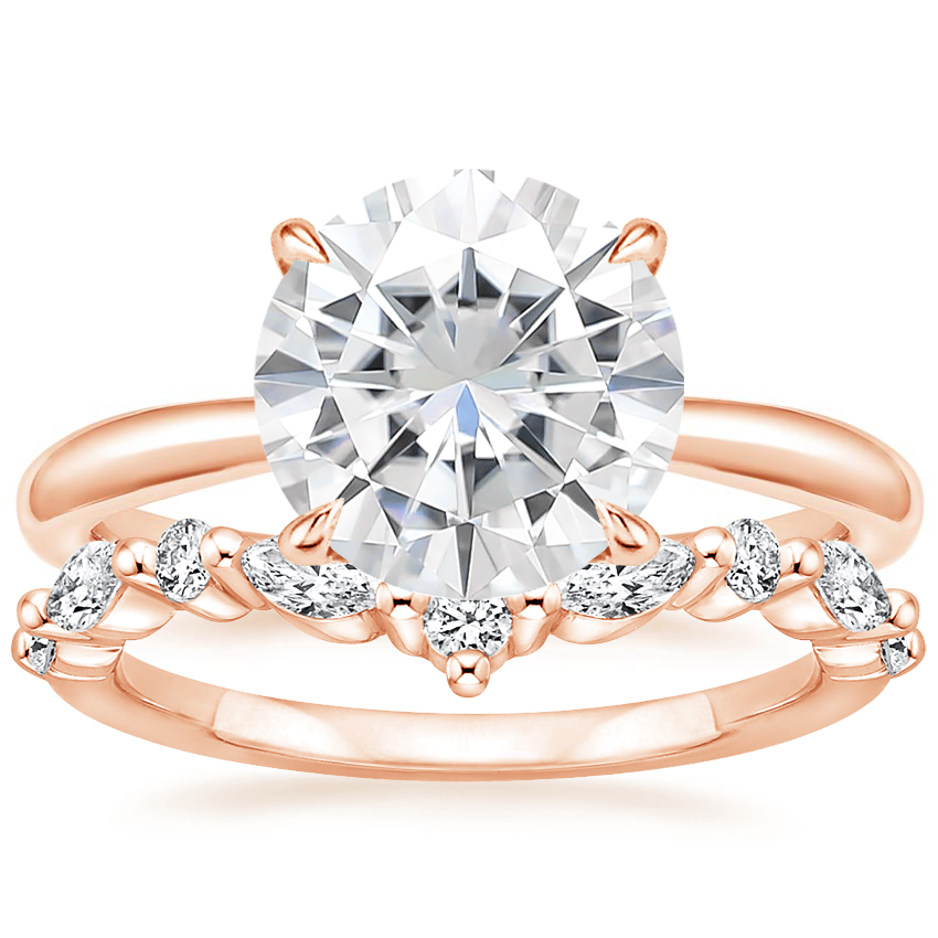 14KR Moissanite Freesia Ring with Curved Versailles Diamond Ring, top view