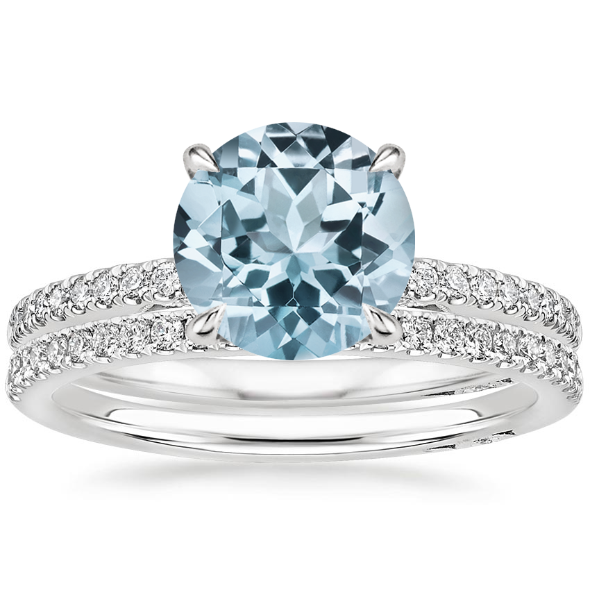 18K White Gold Aquamarine Simply Tacori Classic Diamond Bridal Set