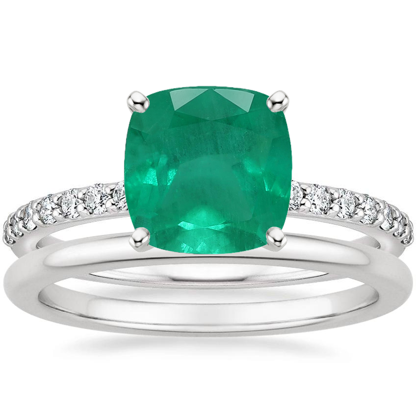 18K White Gold Petite Shared Prong Diamond Ring (1/4 ct. tw.) with Petite Comfort Fit Wedding Ring