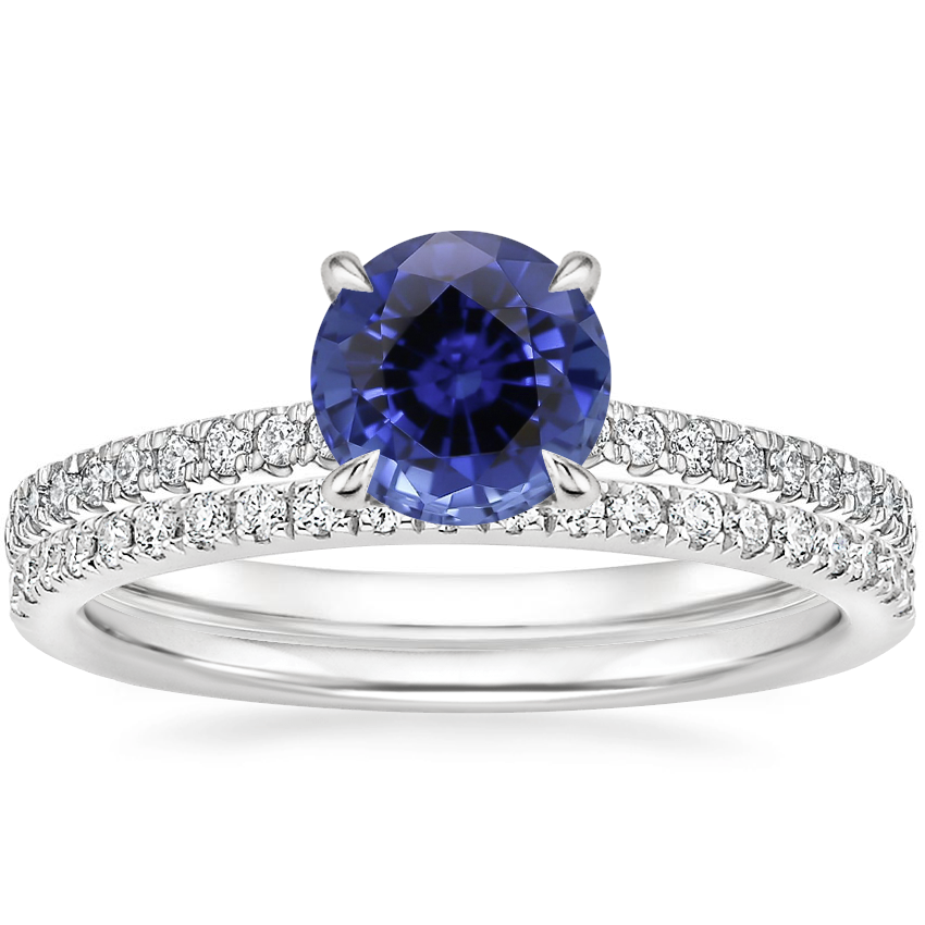 18KW Sapphire Petite Demi Diamond Ring with Ballad Diamond Ring, top view
