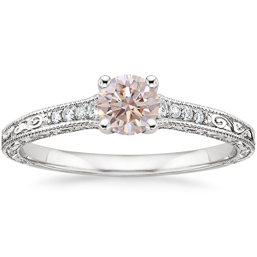18K White Gold Hudson Engraved Diamond Ring, large top view