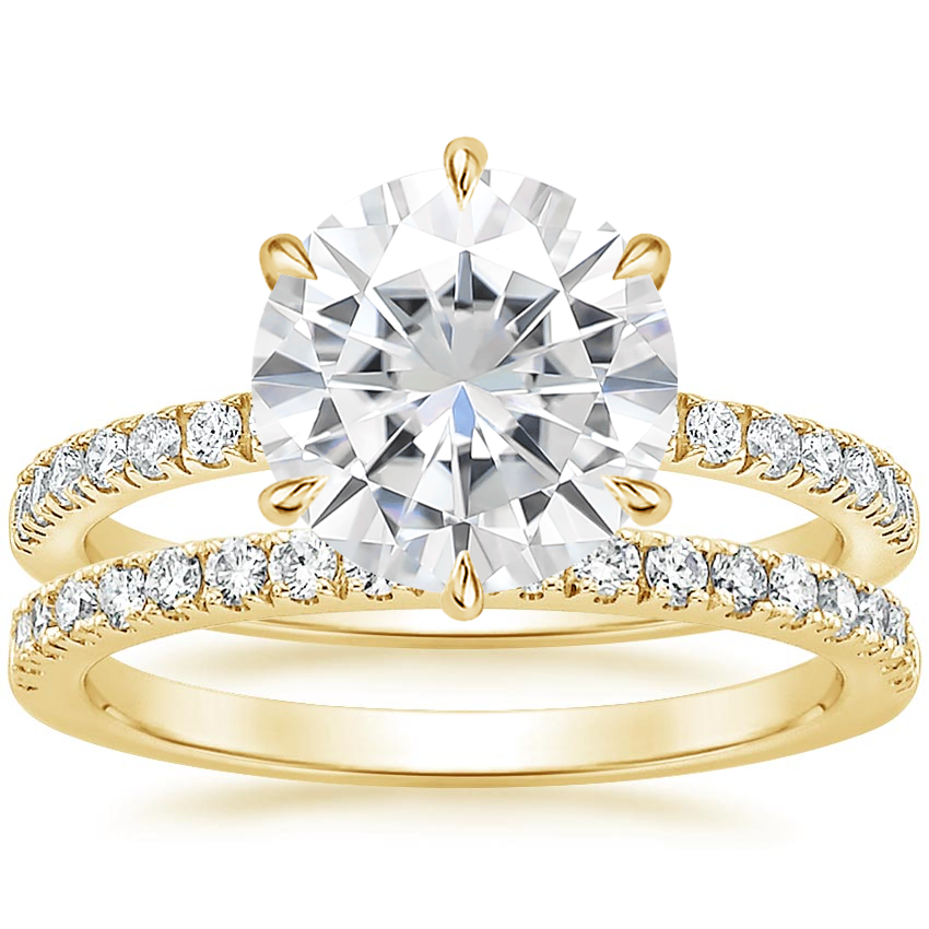 18KY Moissanite Bliss Diamond Ring (1/6 ct. tw.) with Bliss Diamond Ring (1/5 ct. tw.), top view