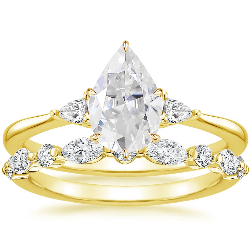 18KY Moissanite Aria Diamond Ring (1/10 ct. tw.) with Versailles Diamond Ring (3/8 ct. tw.), top view