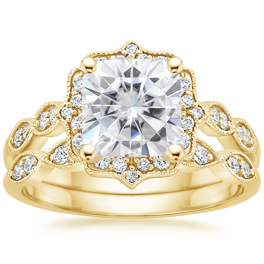 18KY Moissanite Cadenza Halo Diamond Bridal Set (1/4 ct. tw.), top view