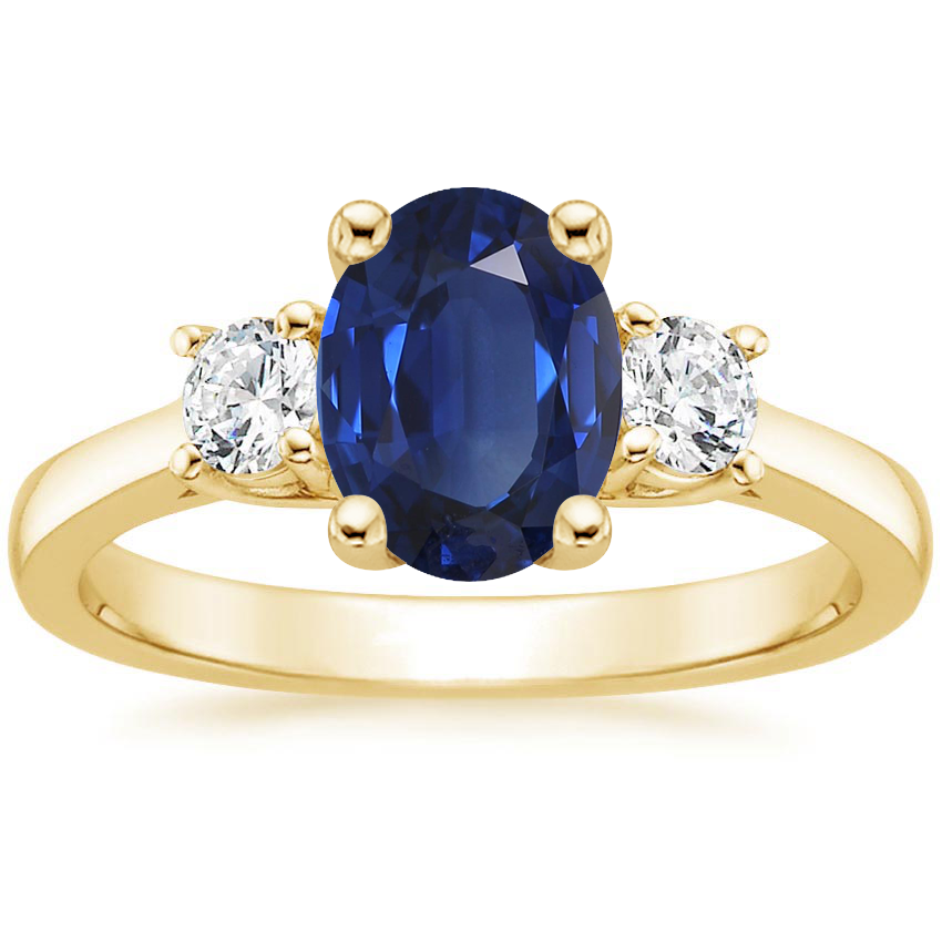 Yellow Gold Sapphire Petite Three Stone Trellis Diamond Ring (1/3 ct. tw.)