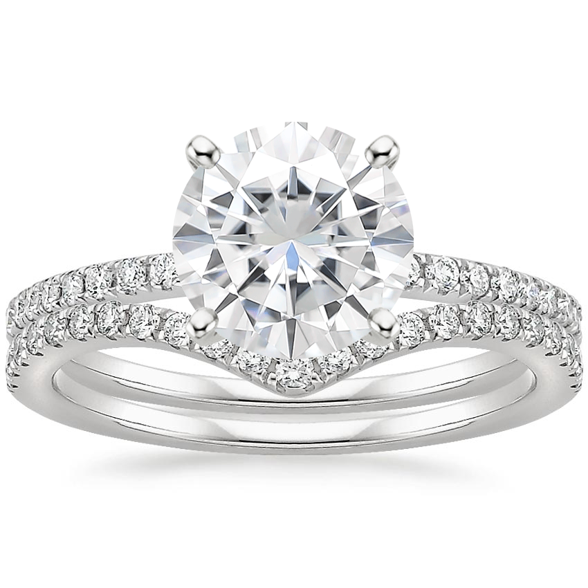 PT Moissanite Ballad Diamond Ring (1/8 ct. tw.) with Flair Diamond Ring (1/6 ct. tw.), top view