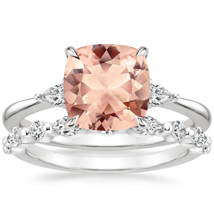 PT Morganite Aria Diamond Ring (1/10 ct. tw.) with Versailles Diamond Ring (3/8 ct. tw.), top view