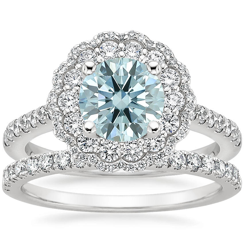 18K White Gold Rosa Diamond Ring with Bliss Diamond Ring (1/5 ct. tw.)