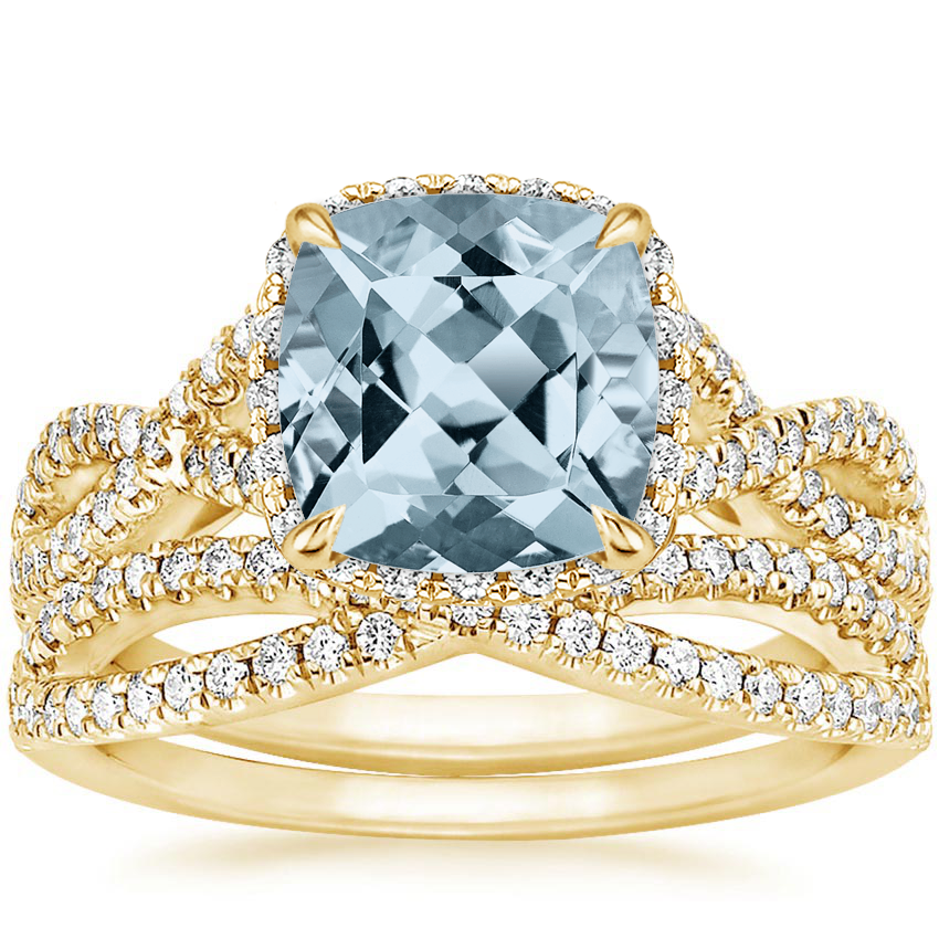 18KY Aquamarine Entwined Halo Diamond Bridal Set (1/2 ct. tw.), top view