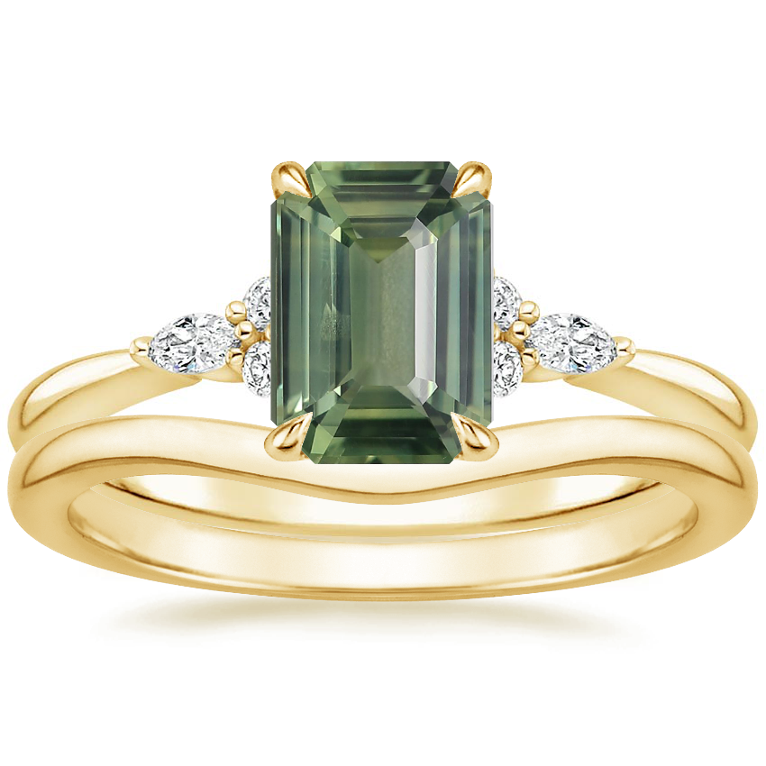 18K Yellow Gold Nadia Diamond Ring with Petite Curved Wedding Ring
