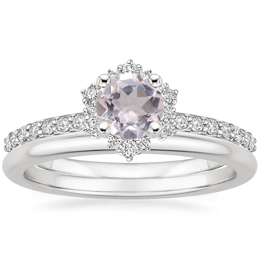 Platinum Flor Diamond Ring with Petite Comfort Fit Wedding Ring