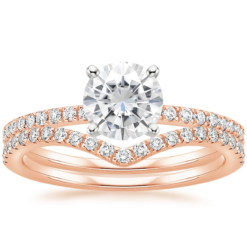 14KR Moissanite Ballad Diamond Ring (1/8 ct. tw.) with Flair Diamond Ring (1/6 ct. tw.), top view