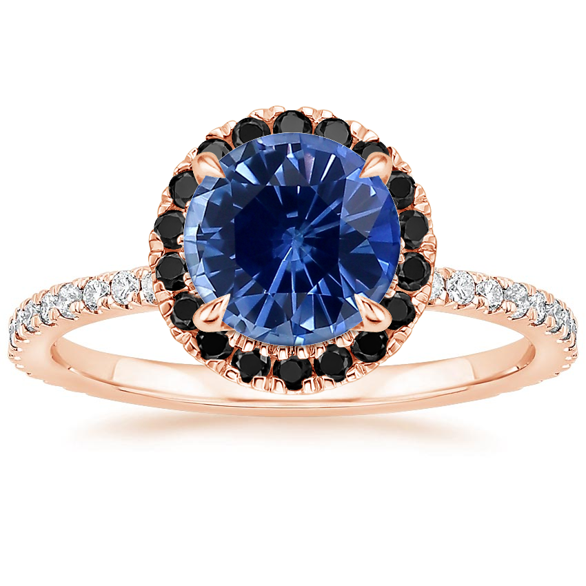14K Rose Gold Waverly Halo Diamond Ring with Black Diamond Accents, large top view