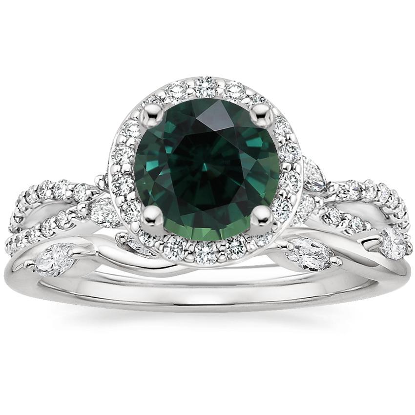 18K White Gold Luxe Willow Halo Diamond Ring (1/2 ct. tw.) with Winding Willow Diamond Ring (1/8 ct. tw.)