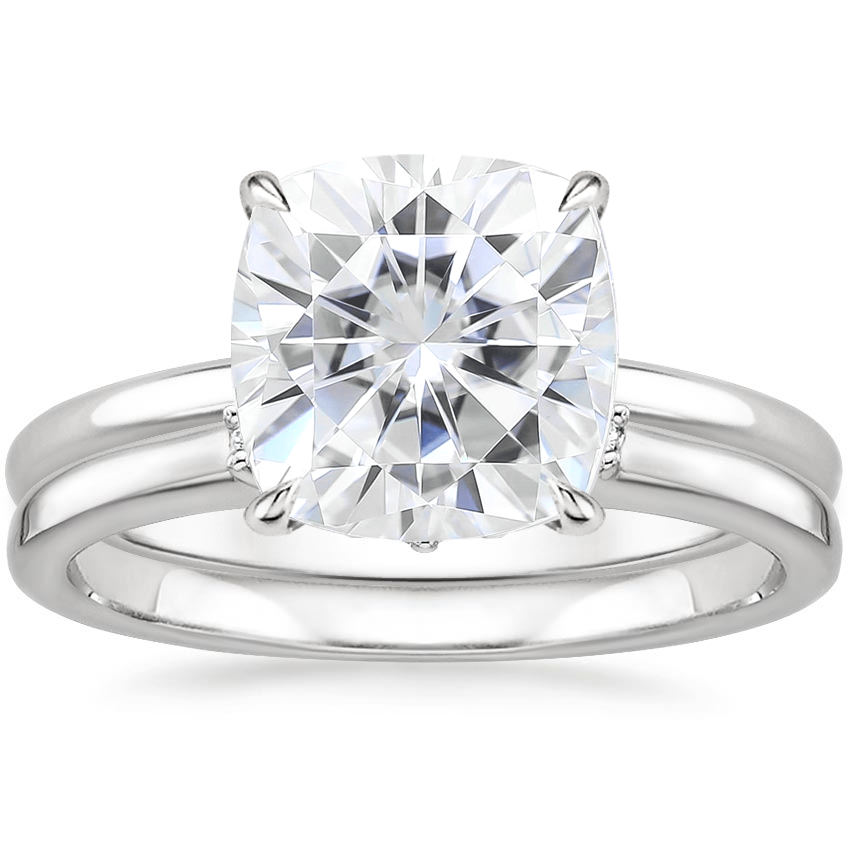 PT Moissanite Elodie Ring with Crescent Diamond Ring, top view