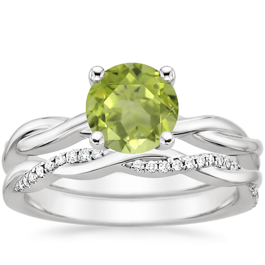 18K White Gold Twisted Vine Ring with Petite Twisted Vine Diamond Ring (1/8 ct. tw.)