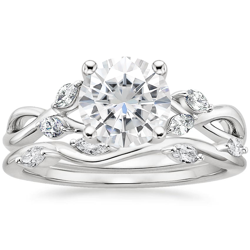 PT Moissanite Willow Diamond Ring (1/8 ct. tw.) with Winding Willow Diamond Ring (1/8 ct. tw.), top view