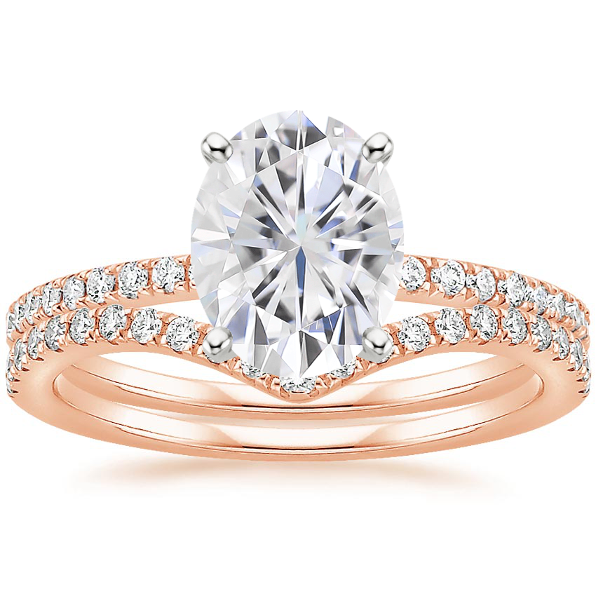 14KR Moissanite Ballad Diamond Ring (1/8 ct. tw.) with Flair Diamond Ring (1/6 ct. tw.), top view