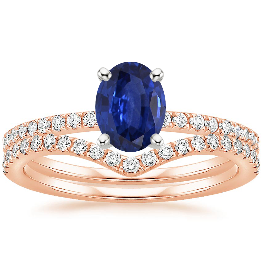 14KR Sapphire Ballad Diamond Ring (1/8 ct. tw.) with Flair Diamond Ring (1/6 ct. tw.), top view