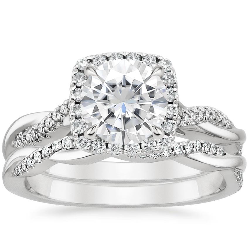 18KW Moissanite Petite Twisted Vine Halo Diamond Bridal Set (1/3 ct. tw.), top view