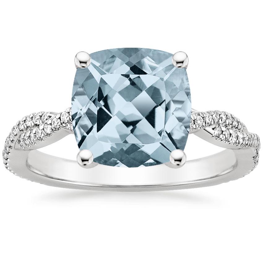 Aquamarine Petite Luxe Twisted Vine Diamond Ring (1/4 ct. tw.) in 18K White Gold