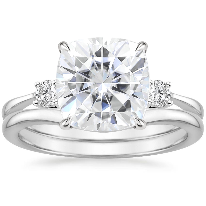 PT Moissanite Selene Diamond Ring (1/10 ct. tw.) with Petite Curved Wedding Ring, top view