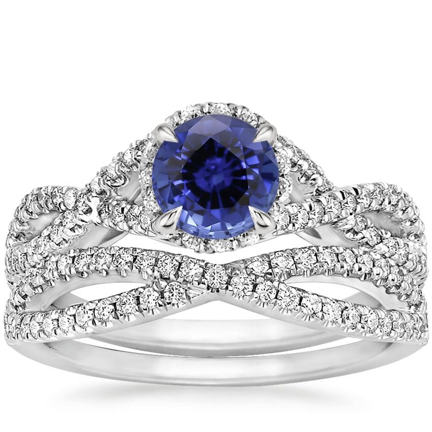 18KW Sapphire Entwined Halo Diamond Bridal Set (1/2 ct. tw.), top view