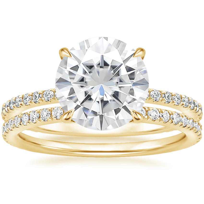 18KY Moissanite Demi Diamond Ring with Luxe Ballad Diamond Ring, top view