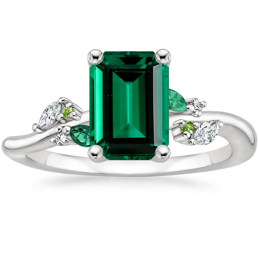 Platinum Arden Diamond Ring with Lab Emerald Accents, large top view