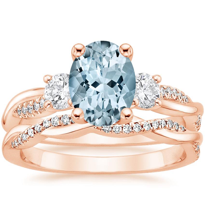 14KR Aquamarine Three Stone Petite Twisted Vine Diamond Bridal Set (1/2 ct. tw.), top view