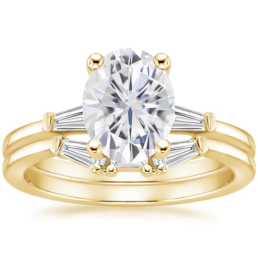 18KY Moissanite Tapered Baguette Diamond Bridal Set, top view