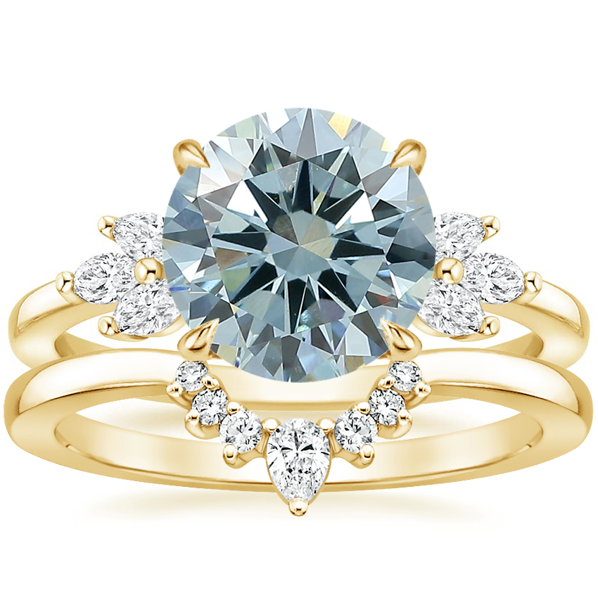 18K Yellow Gold Stella Diamond Ring with Lunette Diamond Ring