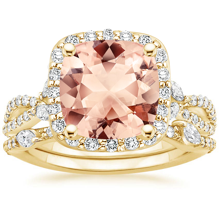 18KY Morganite Luxe Willow Halo Diamond Bridal Set (5/8 ct. tw.), top view