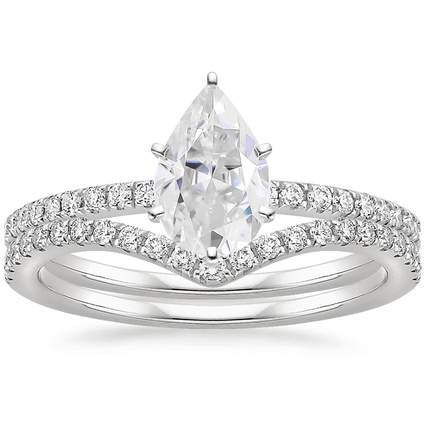 PT Moissanite Ballad Diamond Ring (1/8 ct. tw.) with Flair Diamond Ring (1/6 ct. tw.), top view