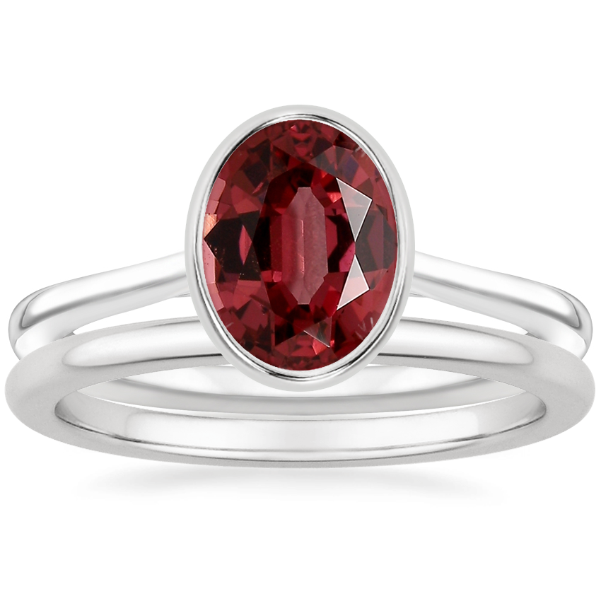 Platinum Petite Luna Bezel Ring with Petite Comfort Fit Wedding Ring