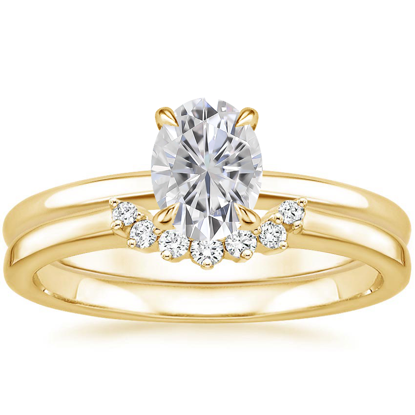 18KY Moissanite Elodie Ring with Crescent Diamond Ring, top view