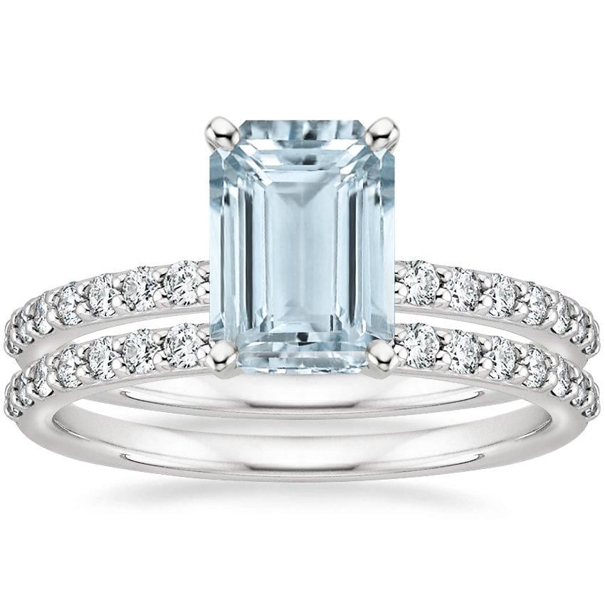 18KW Aquamarine Petite Shared Prong Bridal Set (1/2 ct. tw.), top view
