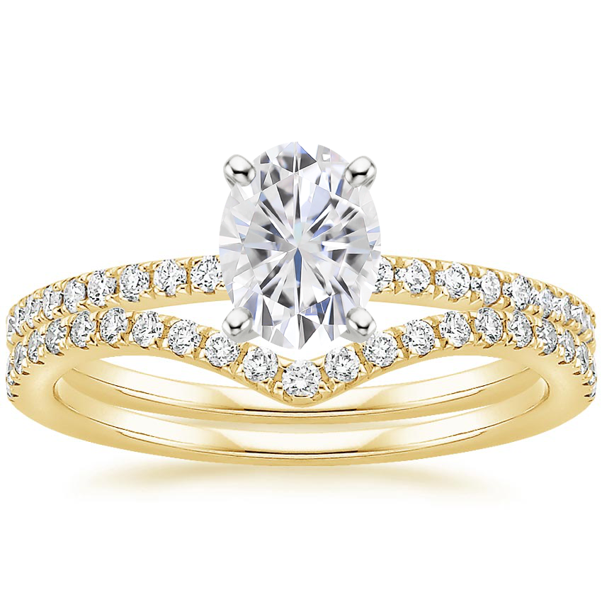18KY Moissanite Ballad Diamond Ring (1/8 ct. tw.) with Flair Diamond Ring (1/6 ct. tw.), top view