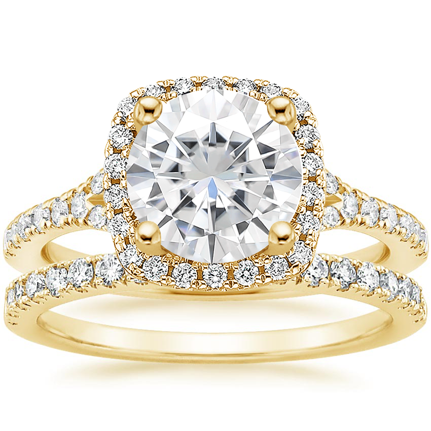 18KY Moissanite Joy Diamond Ring (1/3 ct. tw.) with Bliss Diamond Ring (1/5 ct. tw.), top view