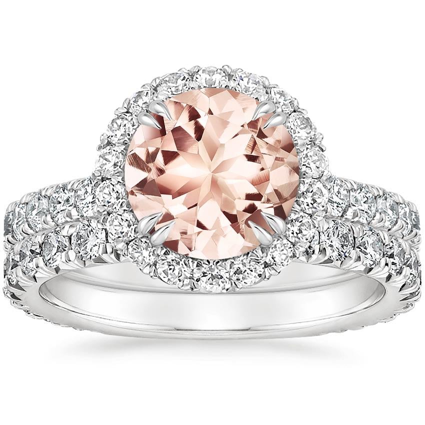 18KW Morganite Luxe Sienna Halo Diamond Bridal Set (1 3/8 ct. tw.), top view