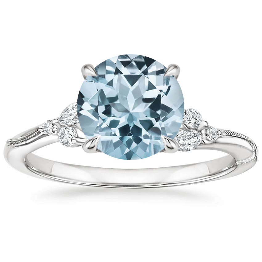 Aquamarine Camellia Diamond Ring in 18K White Gold