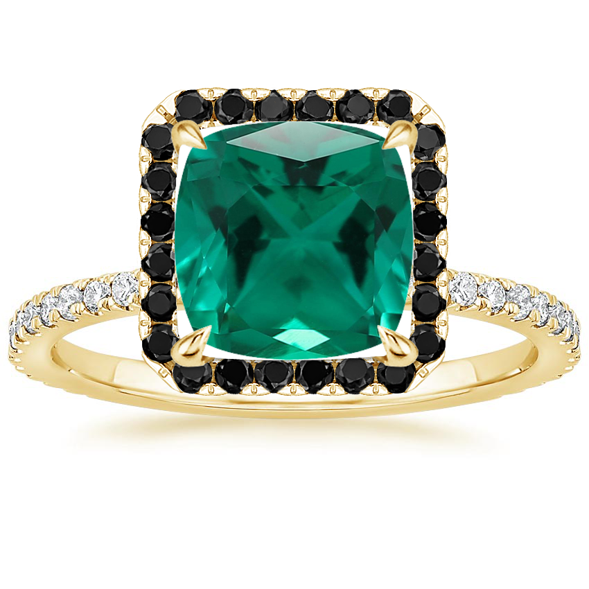 18K Yellow Gold Waverly Halo Diamond Ring with Black Diamond Accents, large top view