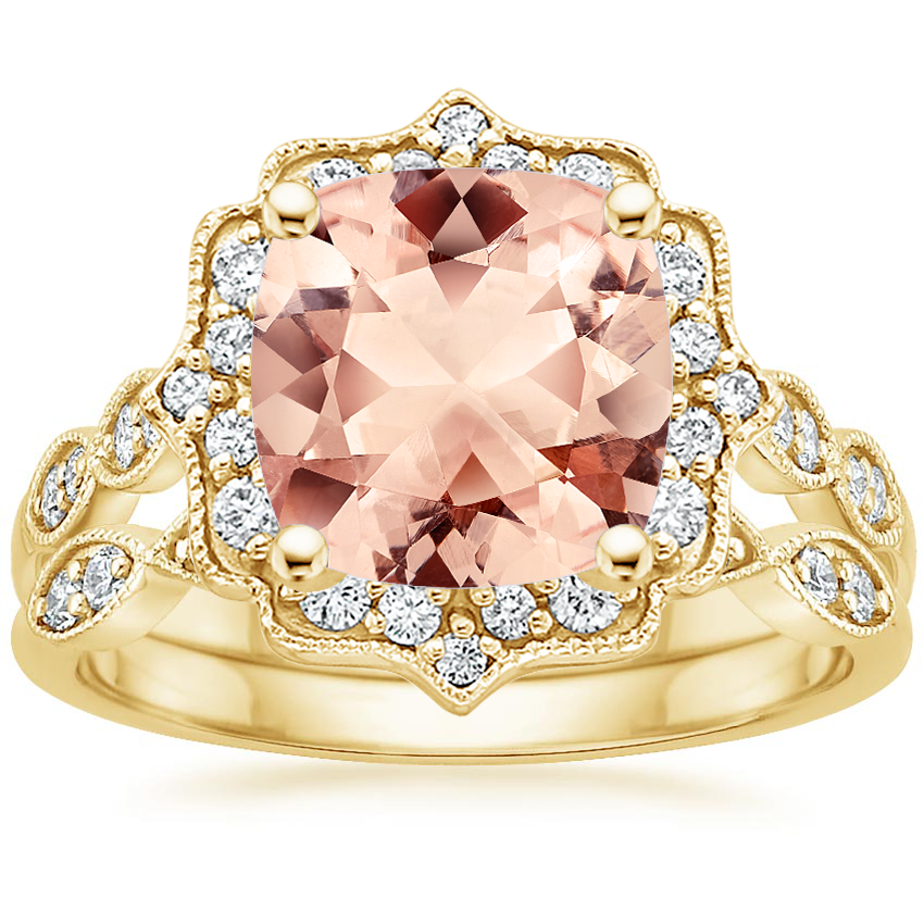 18KY Morganite Cadenza Halo Diamond Bridal Set (1/4 ct. tw.), top view