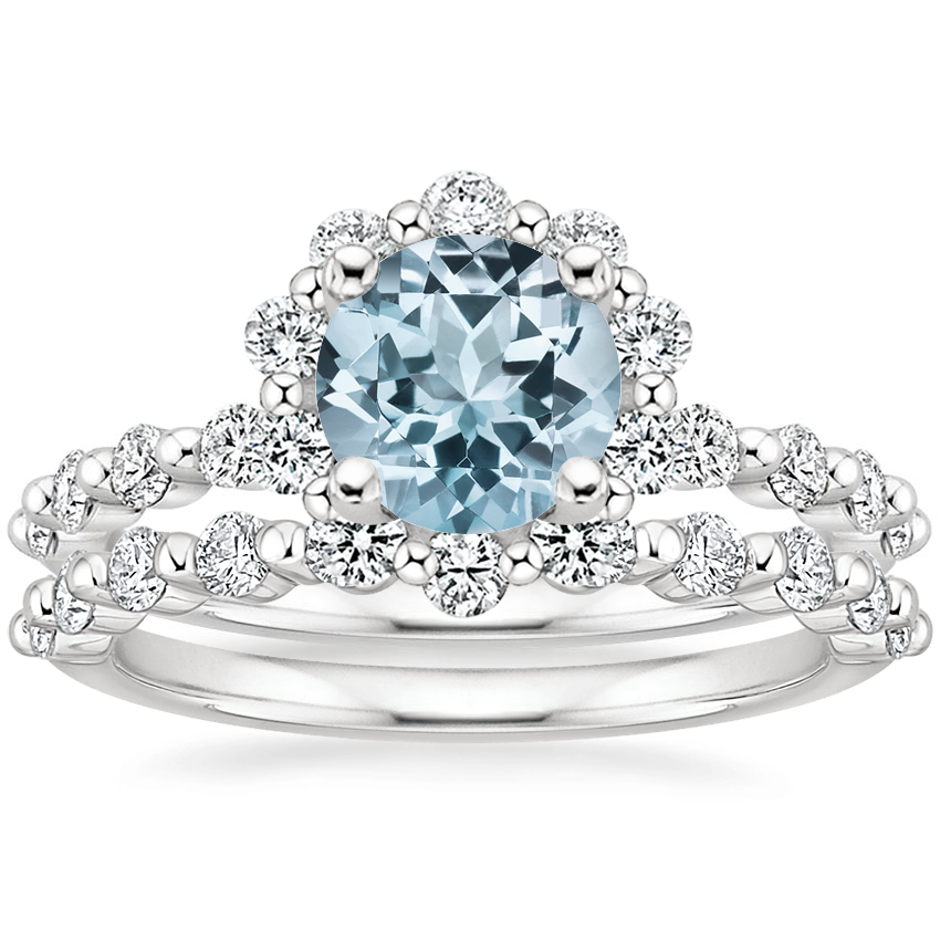 18KW Aquamarine Marseille Halo Diamond Bridal Set (3/4 ct. tw.), top view